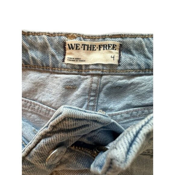 We The Free Midi Denim Jean Skirt Sz 4 Free People Light Wash Frayed 5 Pocket - Picture 3 of 8